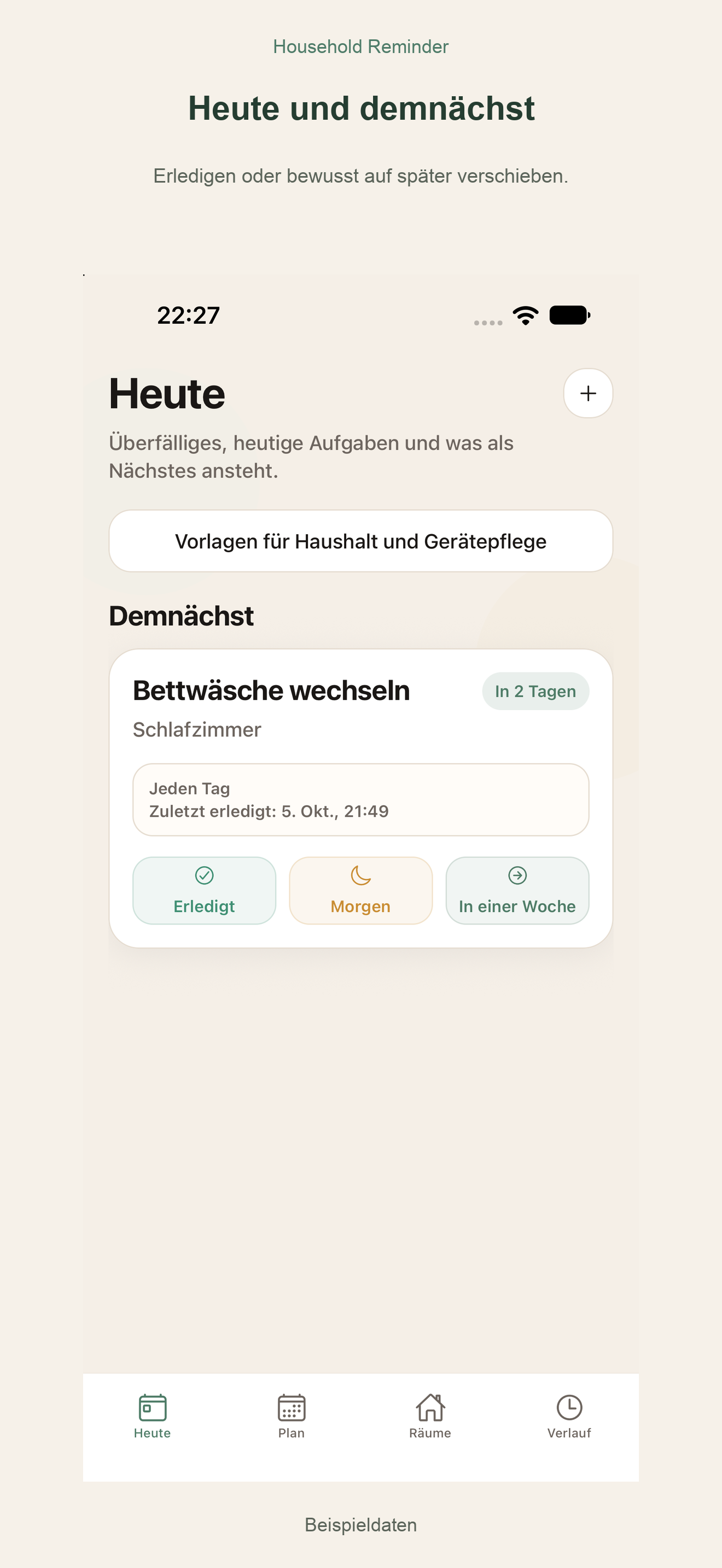Household Reminder: Heute und demnächst