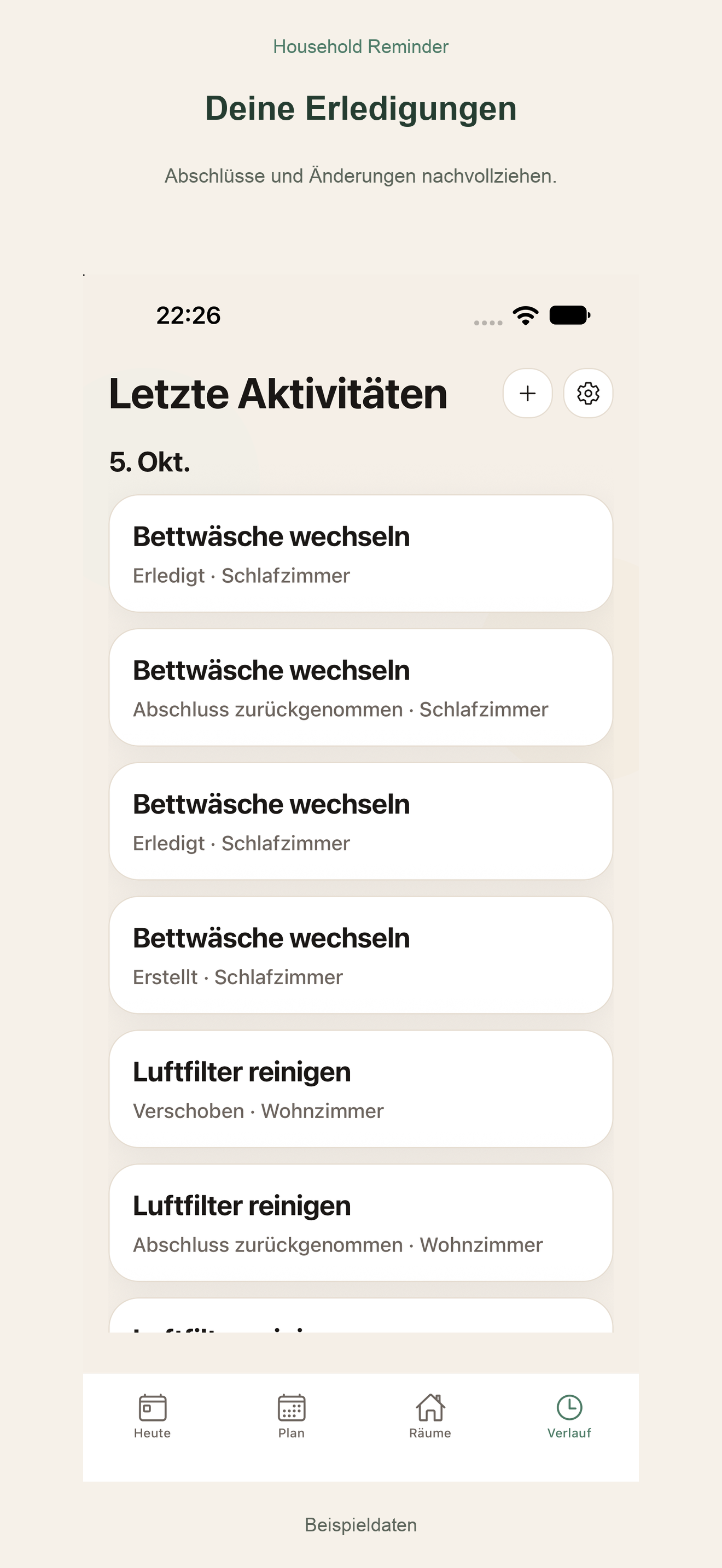 Household Reminder: Verlauf der Erledigungen und Änderungen