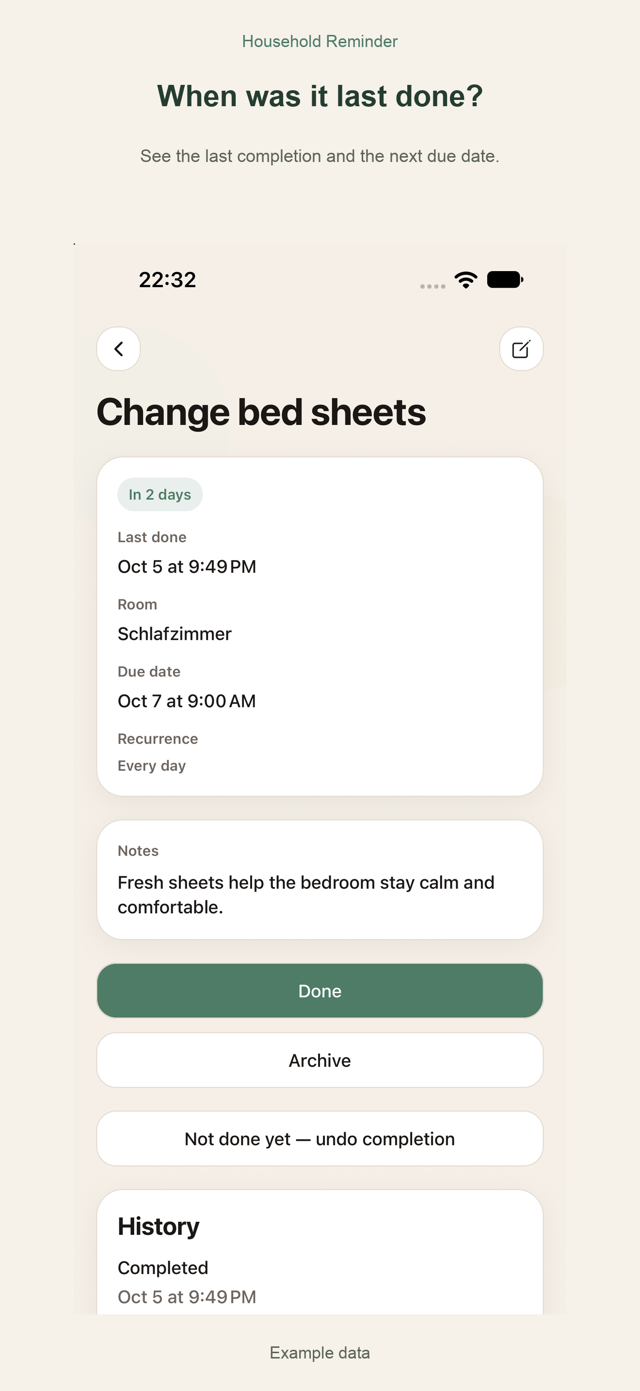 Household Reminder: Last completion and next due date