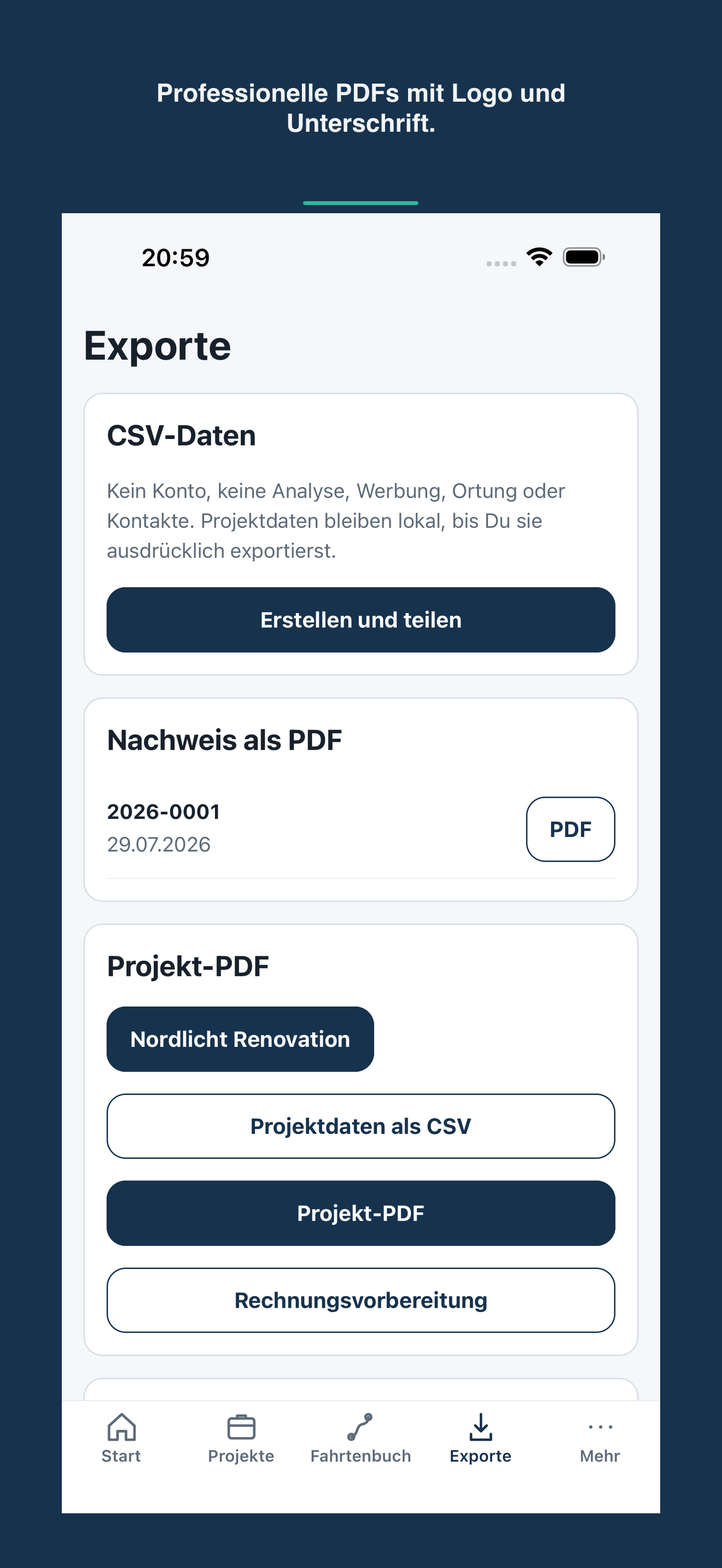 SoloRapport Exporte als PDF und CSV