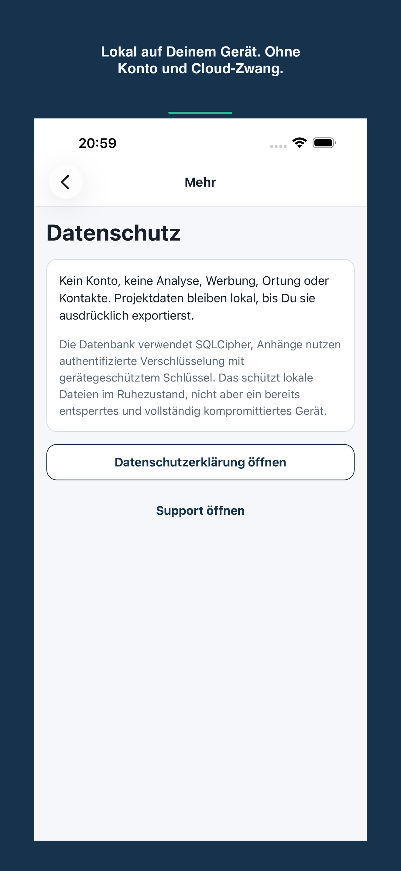 SoloRapport Datenschutz mit lokaler Speicherung