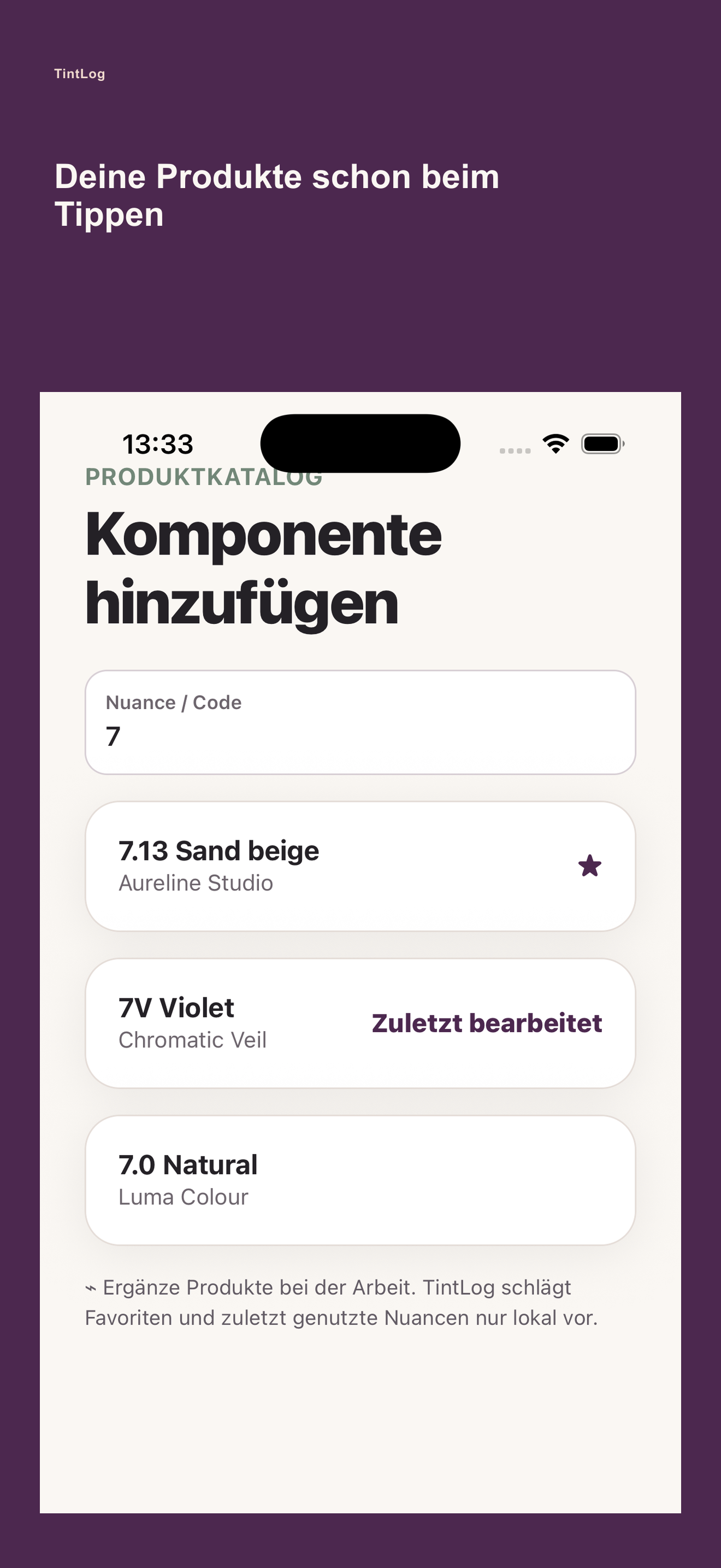 TintLog Produktkatalog für Haarfarben und Entwickler