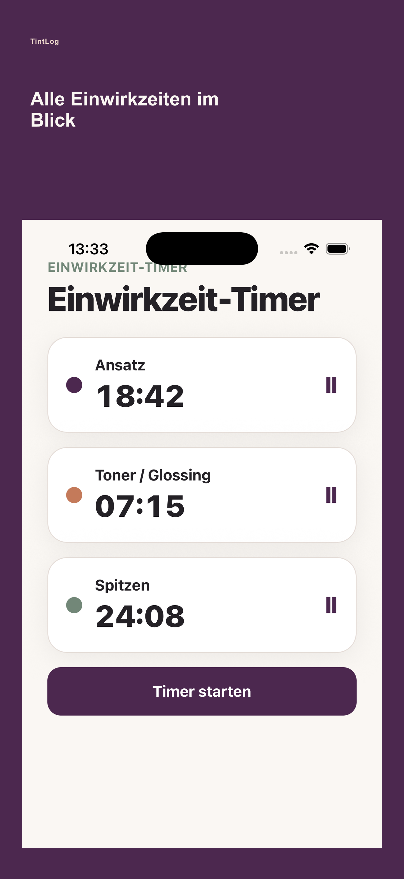 TintLog Einwirkzeit-Timer für mehrere Zonen