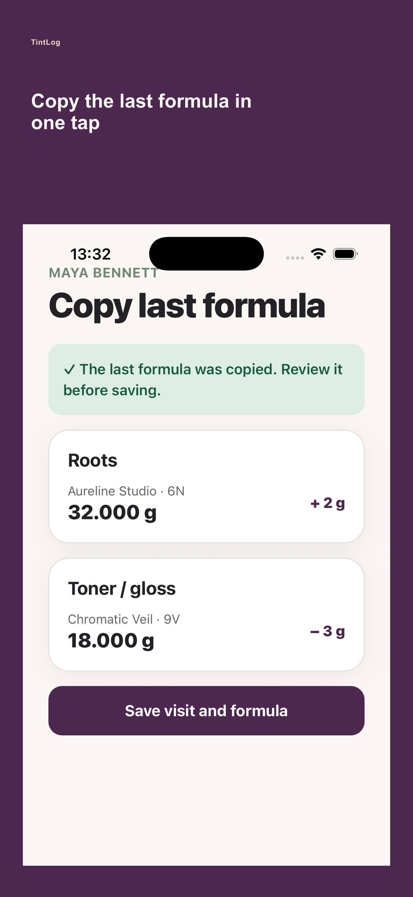 TintLog: Reuse the last formula